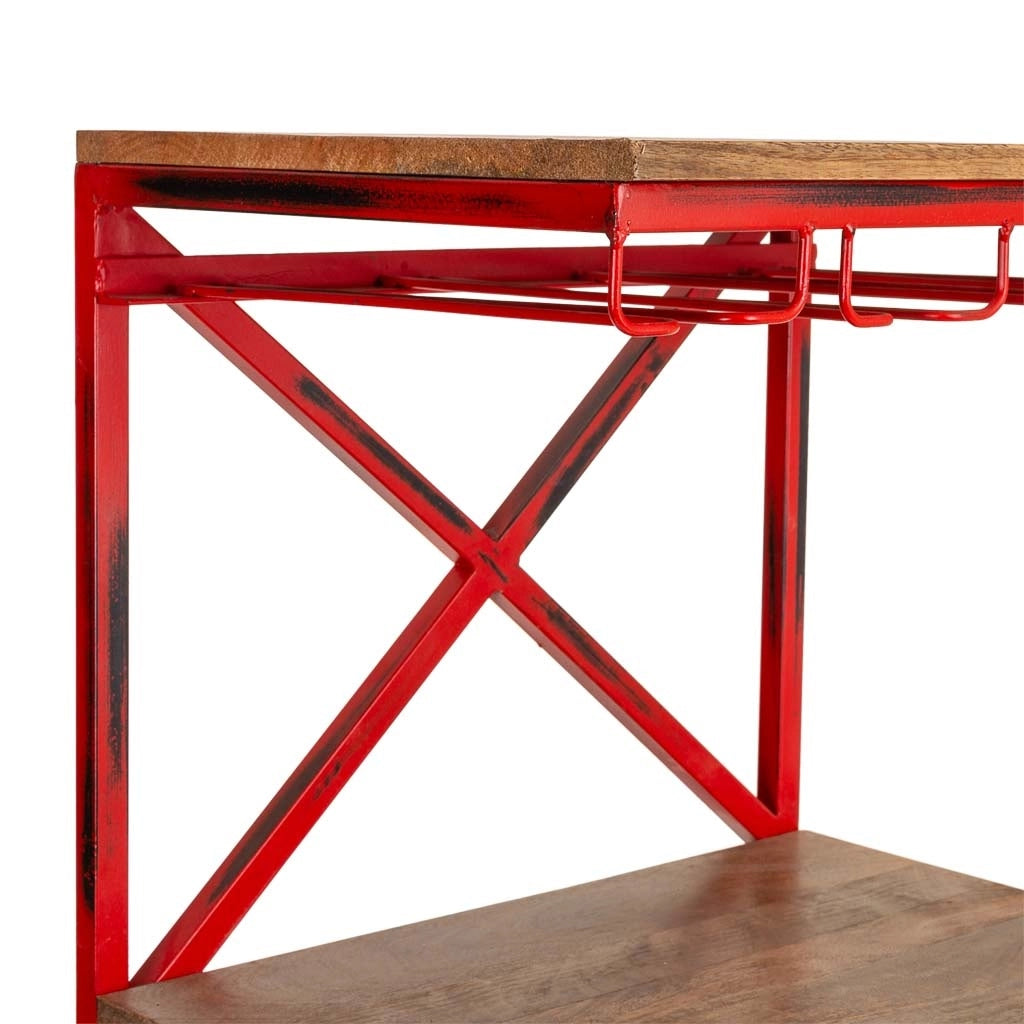 Portabottiglie trattore in legno e metallo rosso 84x40x185h