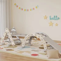 Struttura da arrampicata 5 in 1 con scivolo, arco da arrampicata, rampa doppia, per bambini di 18-48 mesi, Grigio e Bianco