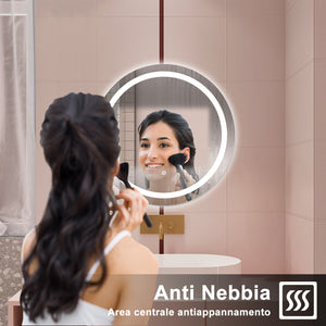 AICA Specchio da bagno 60 x 60 cm, antiappannamento, dimmerabile, interruttore touch, Funzione Memoria