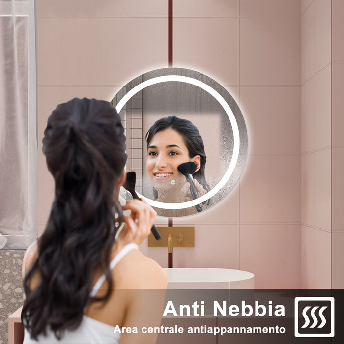 AICA Specchio da bagno 60 x 60 cm, antiappannamento, dimmerabile, interruttore touch, Funzione Memoria