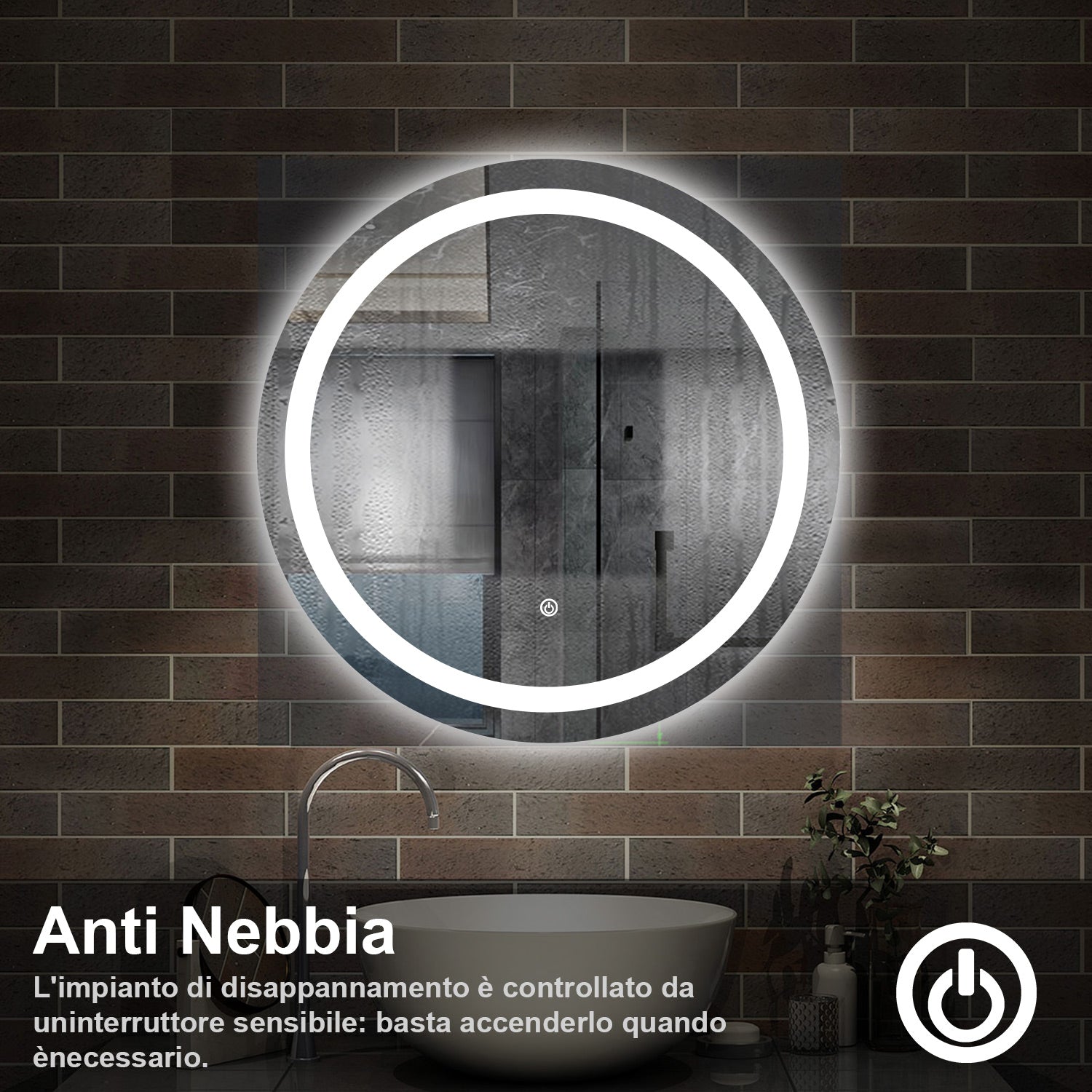 60 x 60 cm,AICA Specchio da Bagno LED con Luce, memoria, antiappannamento,CRI>90,autospegnimento,interruttore touch