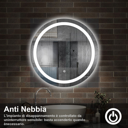 60 x 60 cm,AICA Specchio da Bagno LED con Luce, memoria, antiappannamento,CRI>90,autospegnimento,interruttore touch