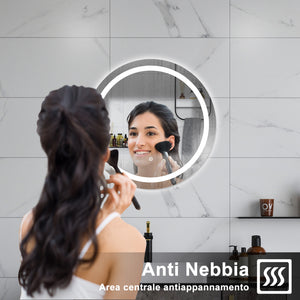 AICA Specchio da bagno 60 x 60 cm, antiappannamento, dimmerabile, interruttore touch, Funzione Memoria