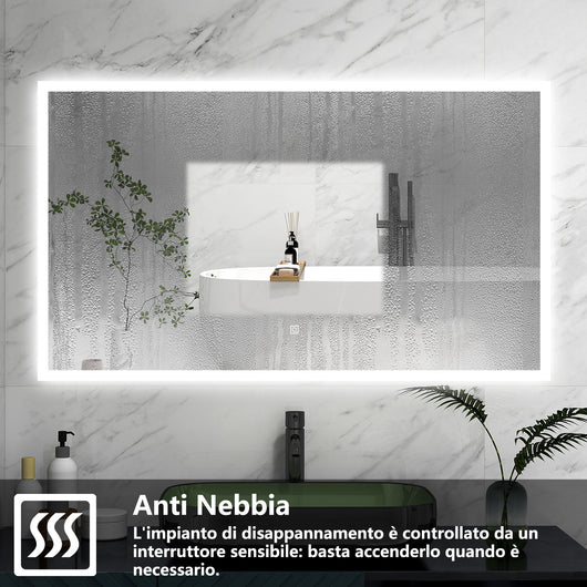 AICA LED Specchio da bagno 90¡Á70 cm, luminosit¨¤ regolabile a 3 colori, antiappannamento, memoria di interruzione di corrente