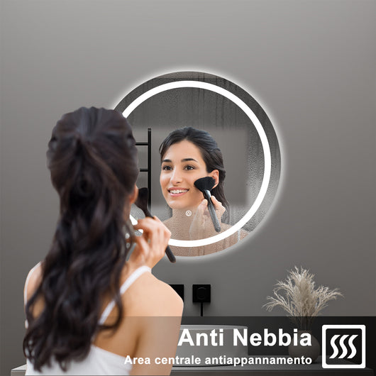 AICA Specchio da bagno 60 x 60 cm, antiappannamento, dimmerabile, interruttore touch, Funzione Memoria