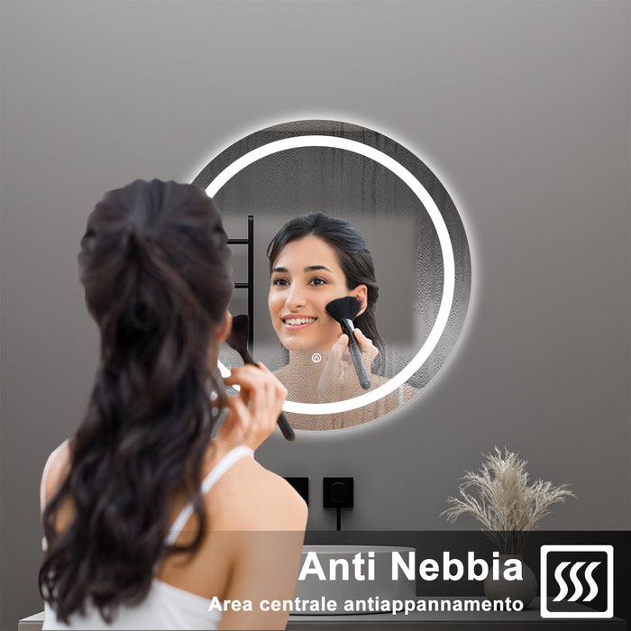 AICA Specchio da bagno 60 x 60 cm, antiappannamento, dimmerabile, interruttore touch, Funzione Memoria
