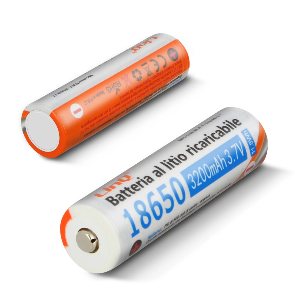 2 Batterie 18650 a Litio 3200mAh 3.7V Ricaricabili Standard 3200JT Arancione LinQ