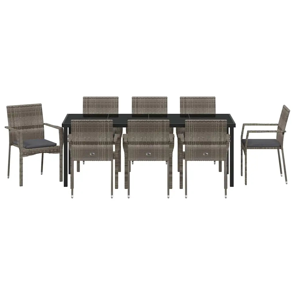 Set da Pranzo per Giardino con cuscino 9 pcs Grigio polyrattan 3380098