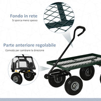 Carrello da Giardino 94x48.5x100 cm Capacità 150 kg in Acciaio Nero e Verde