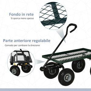 Carrello da Giardino 94x48.5x100 cm Capacità 150 kg in Acciaio Nero e Verde