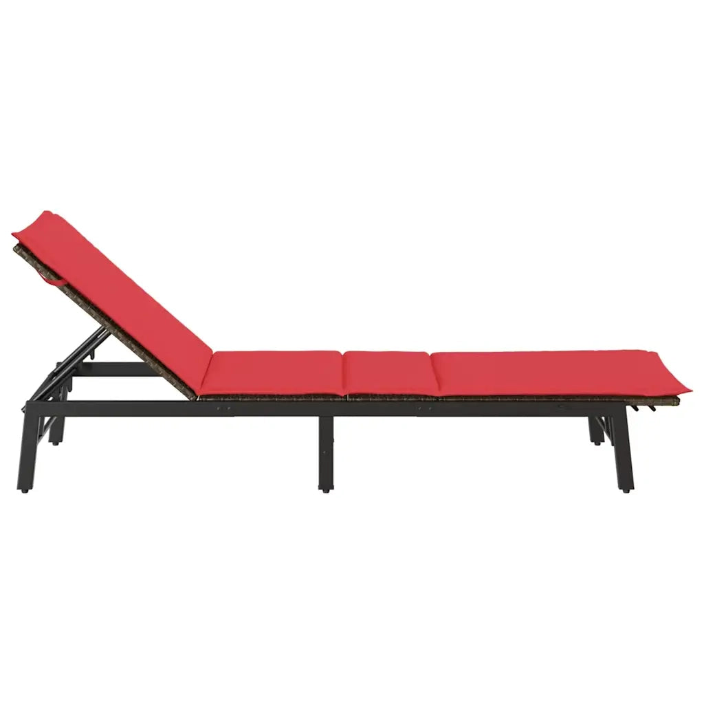 Lettino Prendisole | Sdraio da giardino | Lettino da sole con Cuscino Marrone in Polyrattan