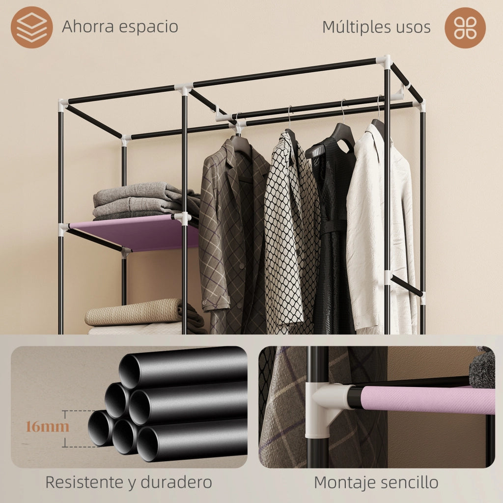 Armadio guardaroba portatile con ante in tessuto e ruote ¨C Xylo ¨C rosa 103x43x162cm