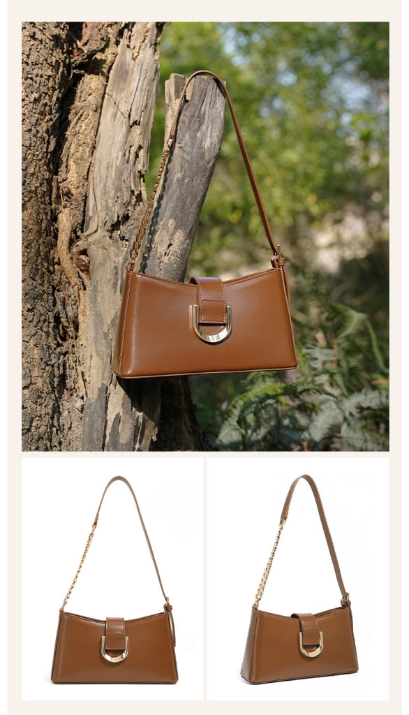 Borsa a tracolla da donna in vera pelle, colore marrone.