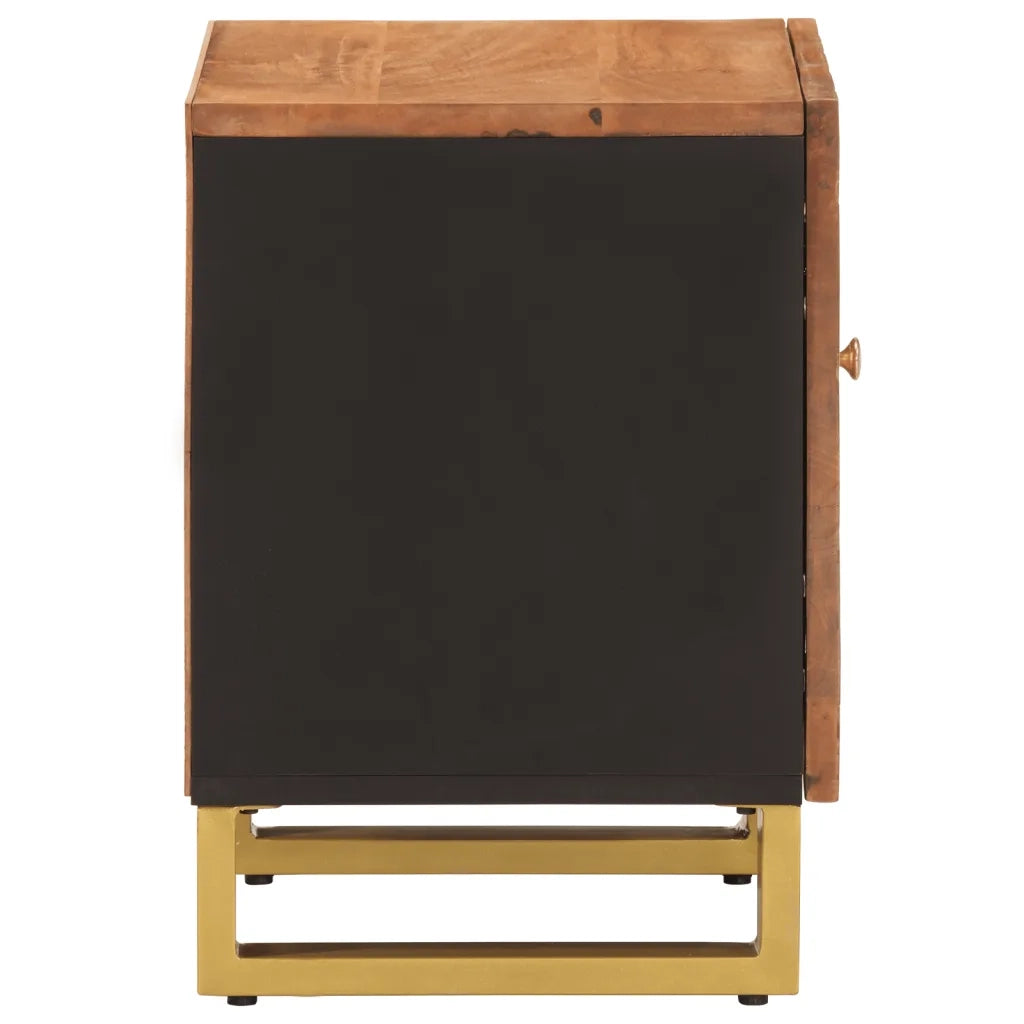 Comodino-Tavolino da notte Marrone e Nero in Legno Massello di Mango 827069