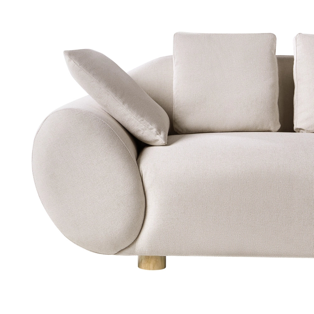 Set da salotto imbottito con gambe in legno di gomma schienale imbottito in tessuto intrecciato beige chiaro stile moderno e minimalista