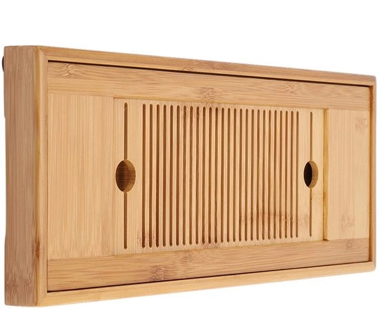 Tavolo da Tè in Bambù 2 in 1 - Foglio per Tè - Contenitore per Acqua - Adatto per 2-3 Persone - Sostenibile e Ecocompatibile - Ideale per l'Uso Domestico