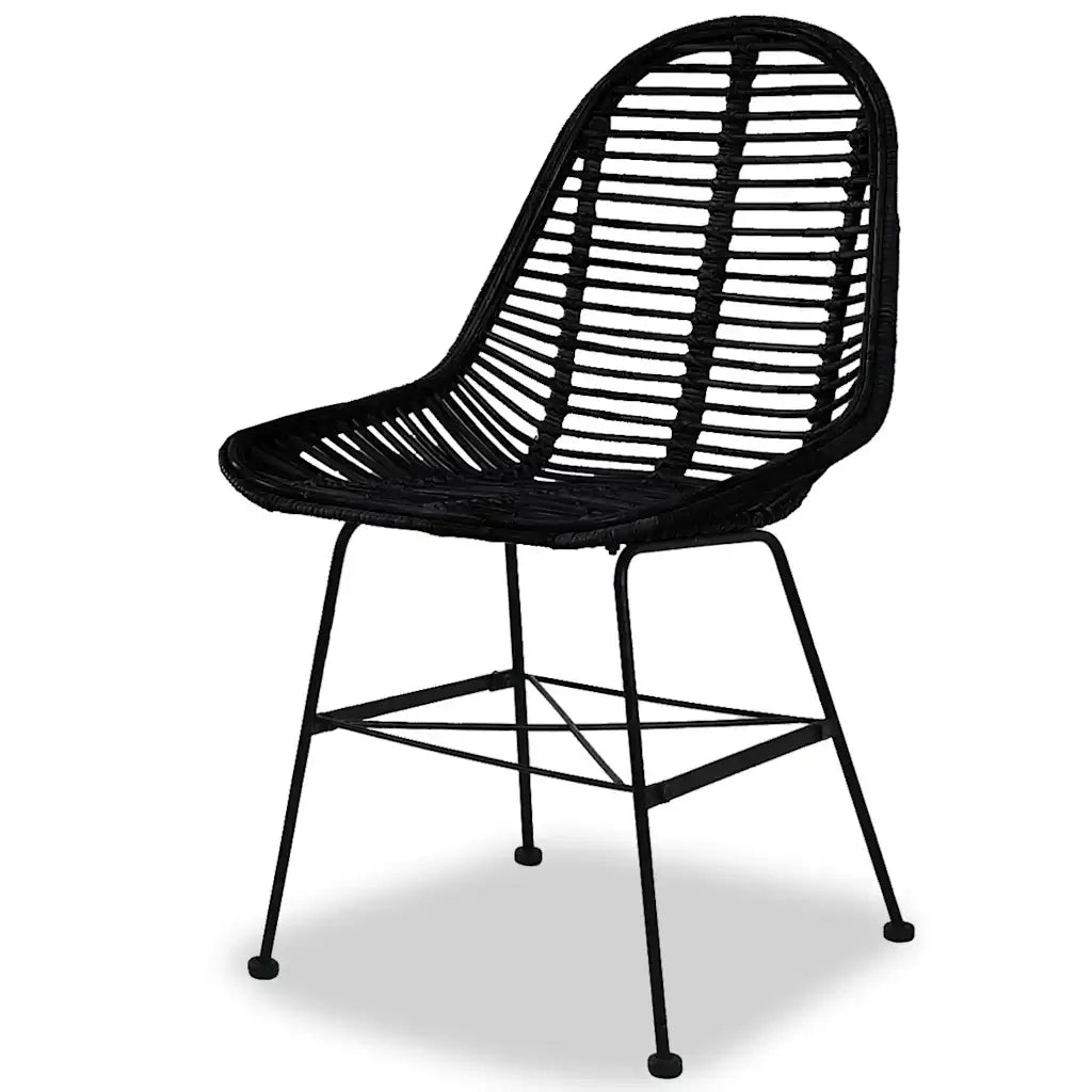 Sedie da Pranzo 2 pz Nere in Rattan Naturale cod mxl 9874