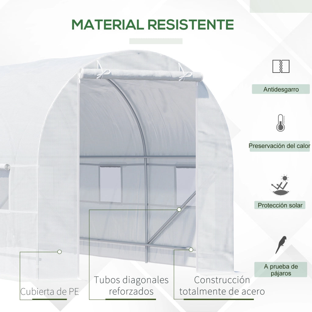 Serra a Tunnel con Porta Avvolgibile e 6 Finestre per Giardino ¨C Zephmum ¨C Bianco 445x200x200 cm