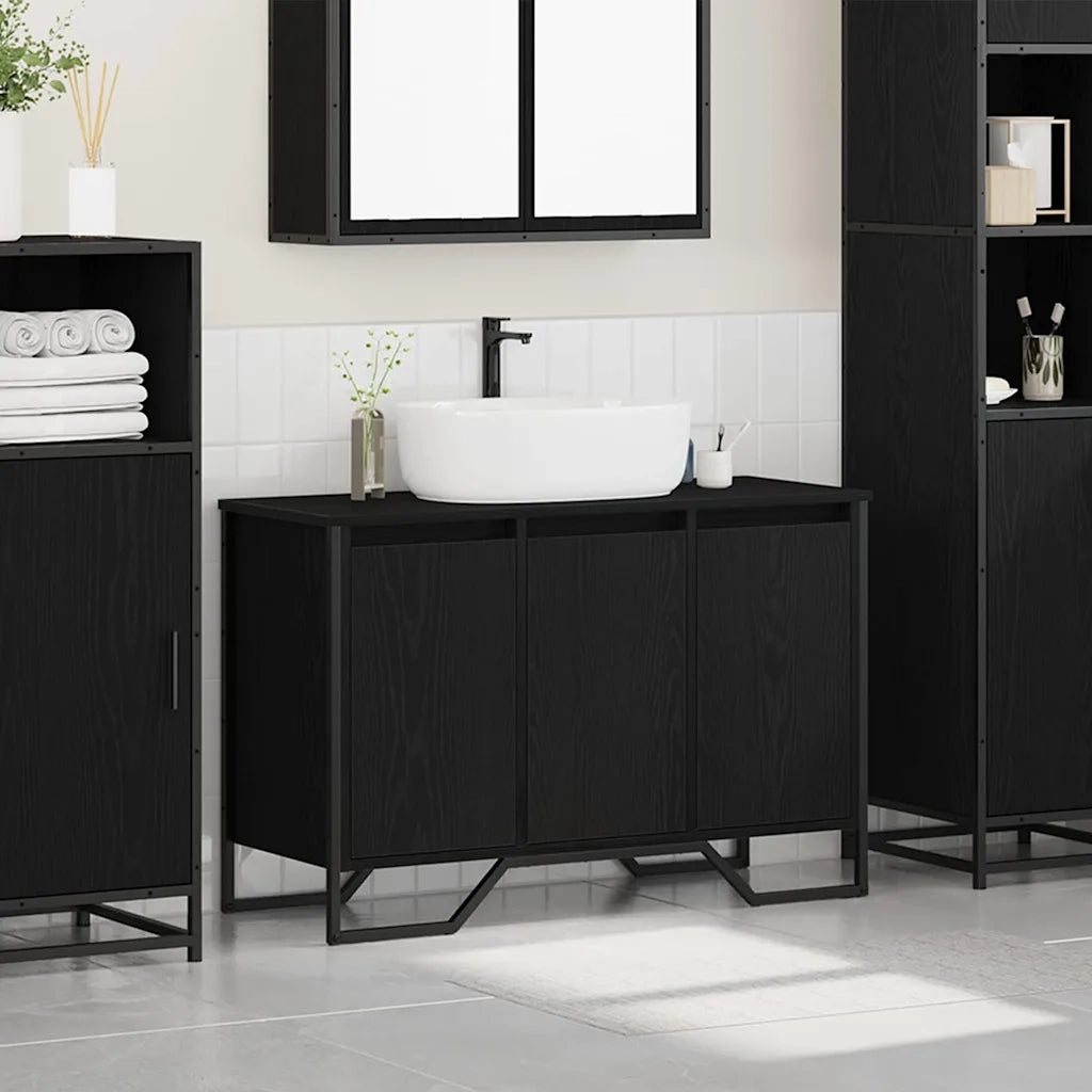 Armadio per Lavabo da Bagno Rovere Nero 91 x 35 x 60 cm 869182