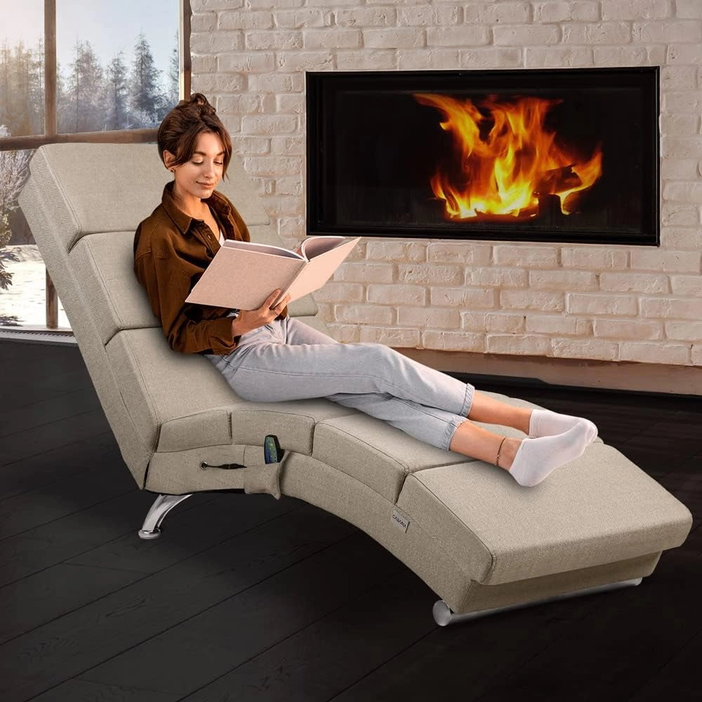 ® Poltrona Chaise Longue Funzione Massaggiante e Termica 186x89x55cm Lettino Relax Sdraio Ergonomico in Tessuto Imbottito Portata 180 kg Soggiorno Ufficio Interno Reclinabile Lettura