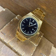 Trade Shop - Orologio Da Polso Zcc Uomo Al Quarzo Datario Elegante Dorato Fondo Nero -