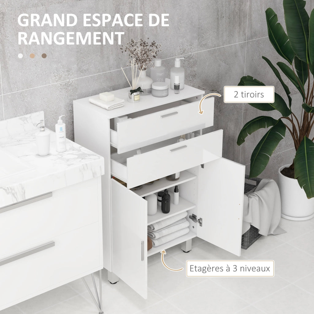 Armadietto da bagno con 2 ante e cassetti ¨C Zephmum ¨C 60x30x93 cm bianco lucido