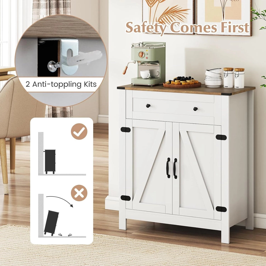 Credenza da Cucina con Ripiano Regolabile a 3 Livelli, Mobile Buffet con 2 Ante, 1 Cassetto, Armadio Dispensa per Sala da Pranzo, Soggiorno, 80 x 40 x 92 cm, Bianco (In 2 Pachhi)
