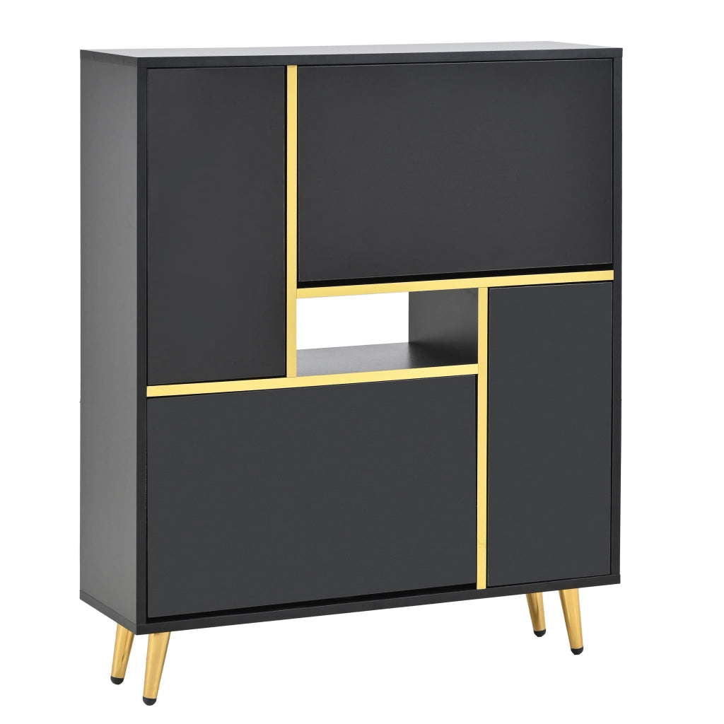 Scarpiera Nera Lucida Moderna con LED 16 Colori 80x25x96 cm
