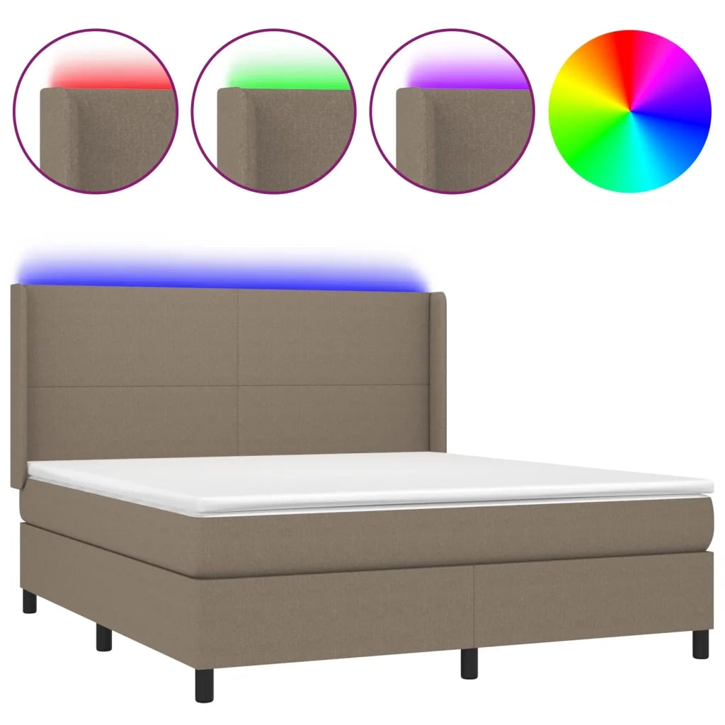 Letto a Molle con Materasso e LED Tortora 160x200 cm in Tessuto 3138169