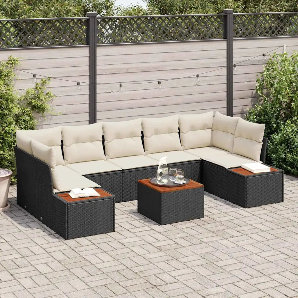 Set Divano da Giardino con cuscino 8 pcs Nero Poly Rattan 3348043