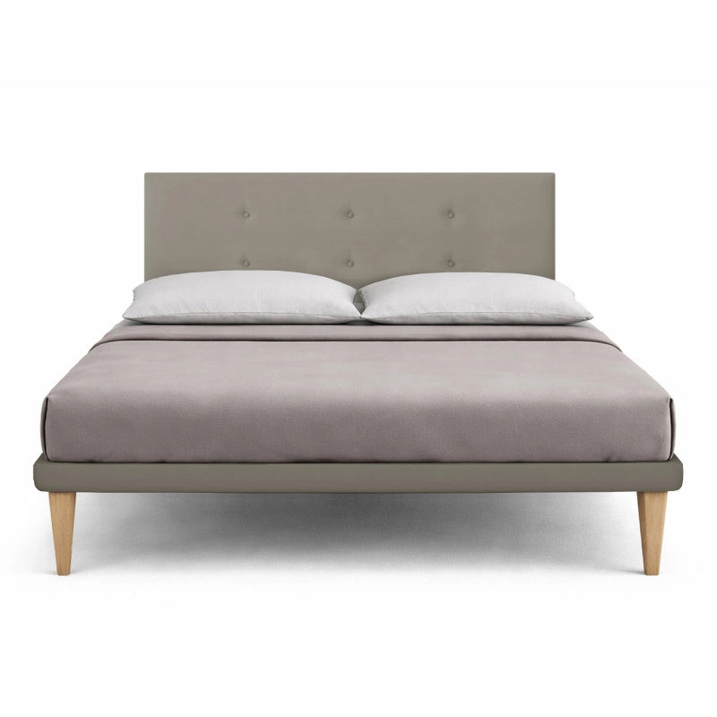 Letto imbottito Letto Matrimoniale alla Francese 140x190 cm Button - Similpelle,Cappuccino,Con rete