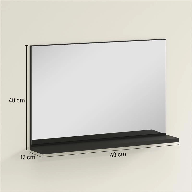 SPECCHIO BAGNO DA PARETE CON MENSOLA DESIGN MODERNO E MULTIUSO, 60X12X40 CM, NERO