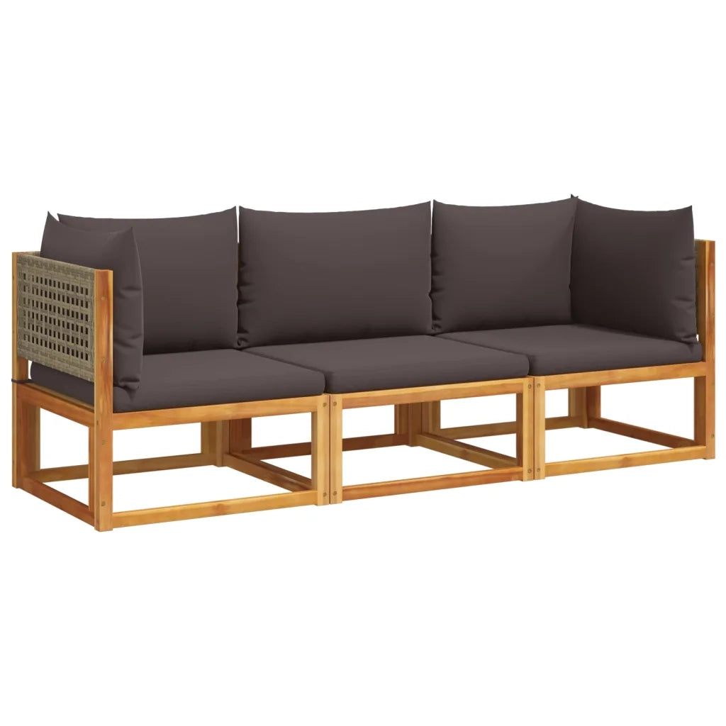 Set di divani da giardino 3 pezzi con cuscini in legno di acacia e rattan