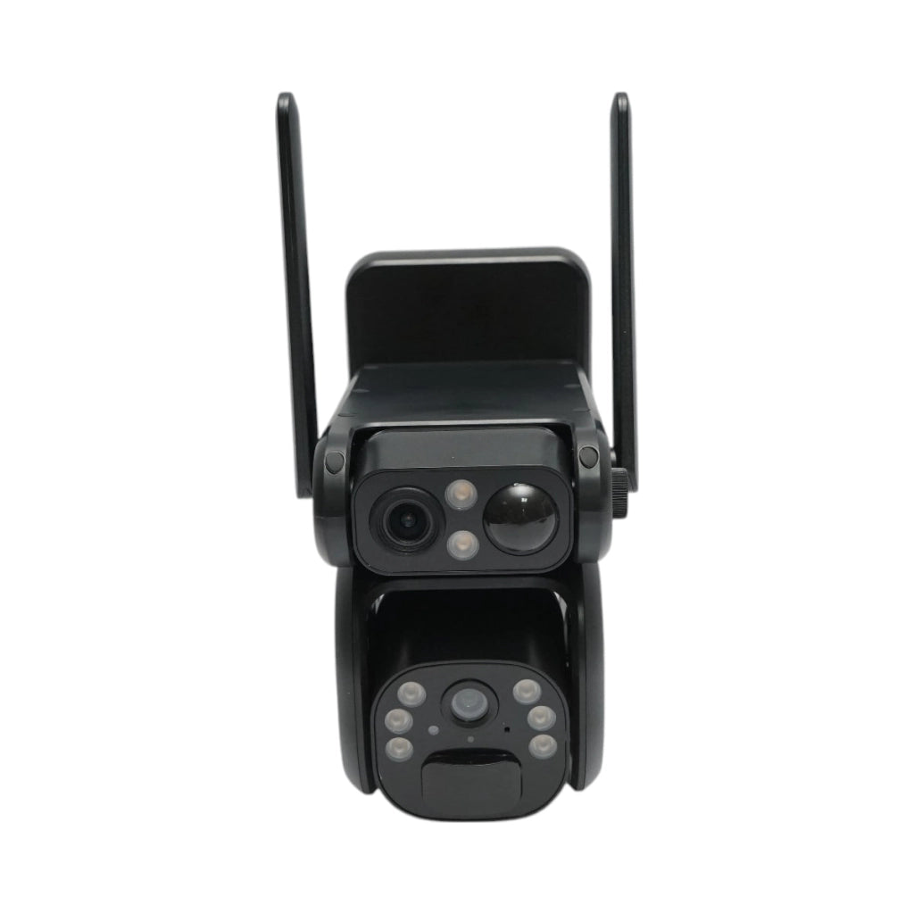 Telecamera di sorveglianza con lente doppia 6 MP, 4G, WIFI 2.4 GHz, pannello solare, batteria da 9.000 mAh, controllo PTZ, sensore di movimento, rilevamento umano PIR, visione notturna e applicazione Ubox