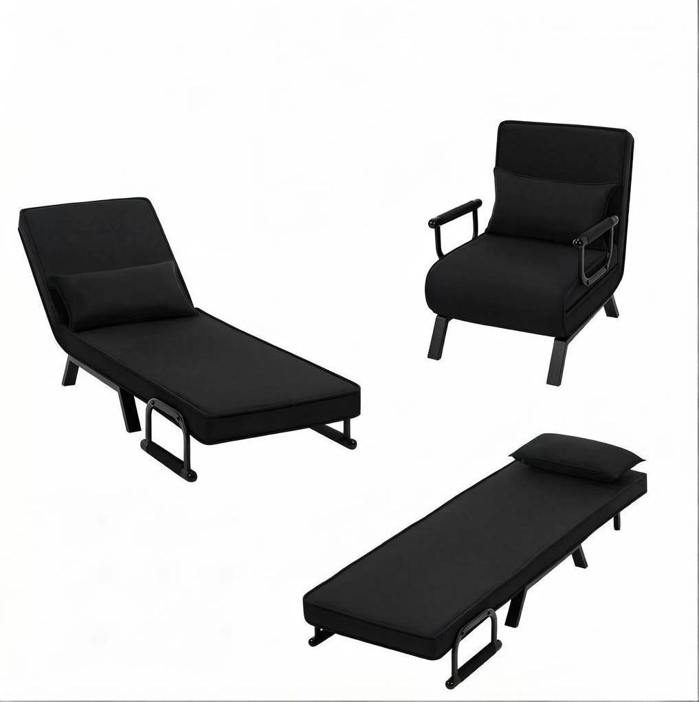 Poltrona letto 65x78x75 cm trasformabile 3 in 1 in lino nera