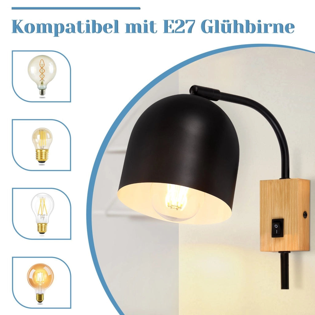 ZMH Applique Spot Applique girevole E27 in metallo nero vintage Senza fonte di luce