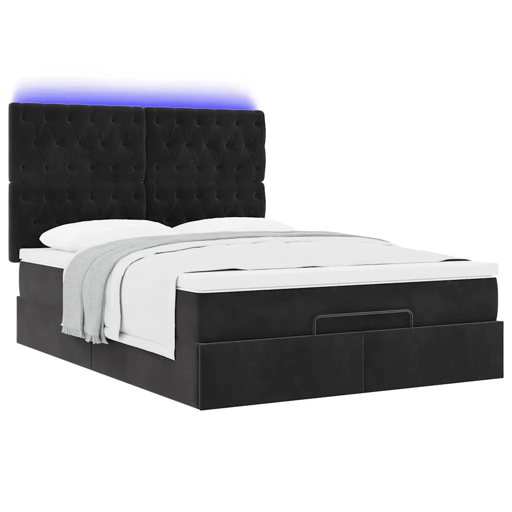 vidaXL Struttura Letto Pouf con Materassi Nero 140x200 cm in Velluto