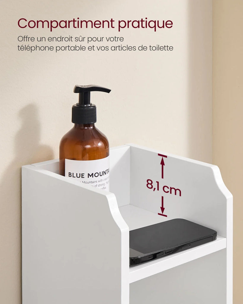 Mobiletto da bagno mobiletto per WC 18 x 20 x 80 cm mobiletto sottile mobiletto alto ripiani regolabili salvaspazio montaggio facile bianco 12_0006469
