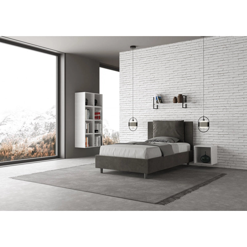 Letto imbottito Piazza e mezzo 110x210 cm Antea - Contenitore,Microfibra,Grigio