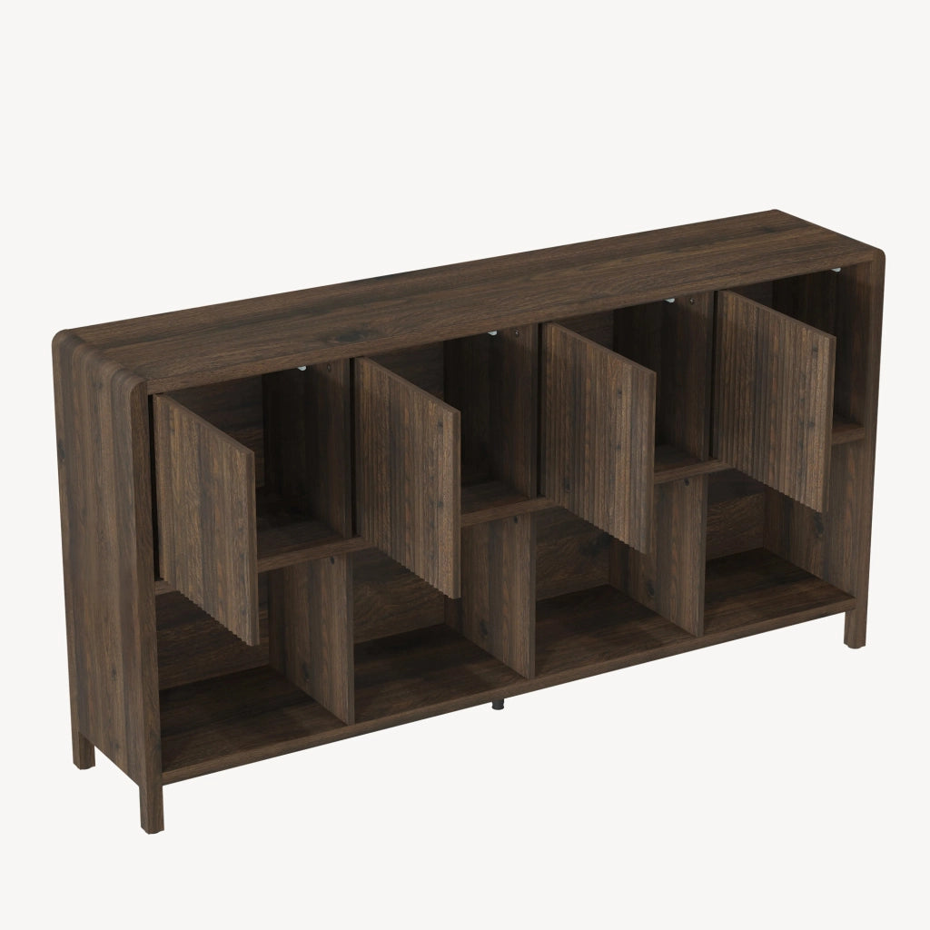 Credenza Bassa Lukkodso con 4 Ante e Scomparti Aperti 77x145x30 cm Effetto Noce [en.casa]