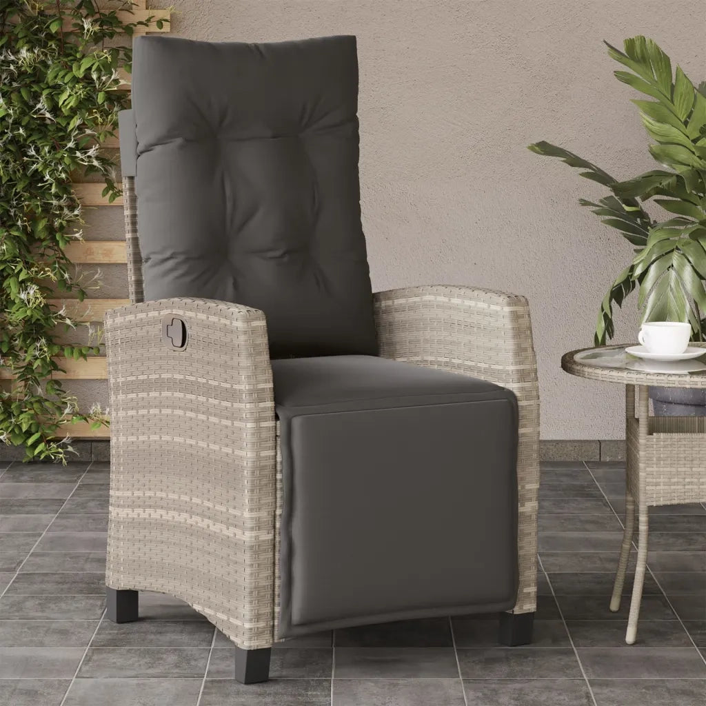 Sedia Reclinabile Giardino | Sedie da Esterno Poggiapiedi Grigio Chiaro Polyrattan