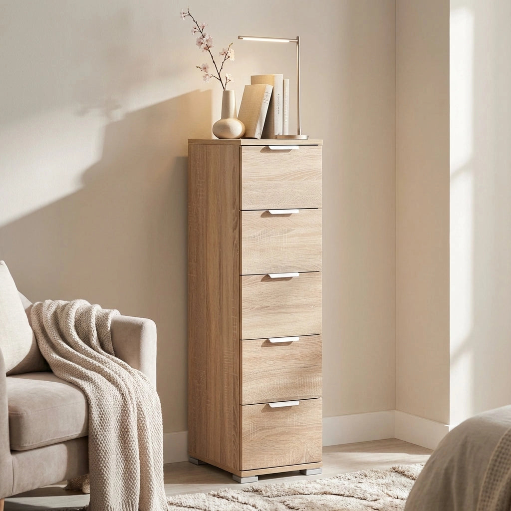 Cassettiera 5 cassetti in Legno Composito cm 27x38x103 - LANCELOT