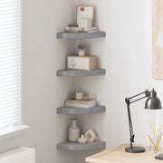 Scaffali Angolari a Parete 4 pz Grigio Lucido 25x25x3,8 cm MDF 323894