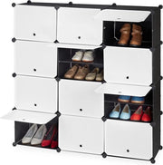 Cassettiere da scarpe con 24 contenitori e porte - stoccaggio scarpe in plastica e metallo - 125x125x32 cm - nero e bianco