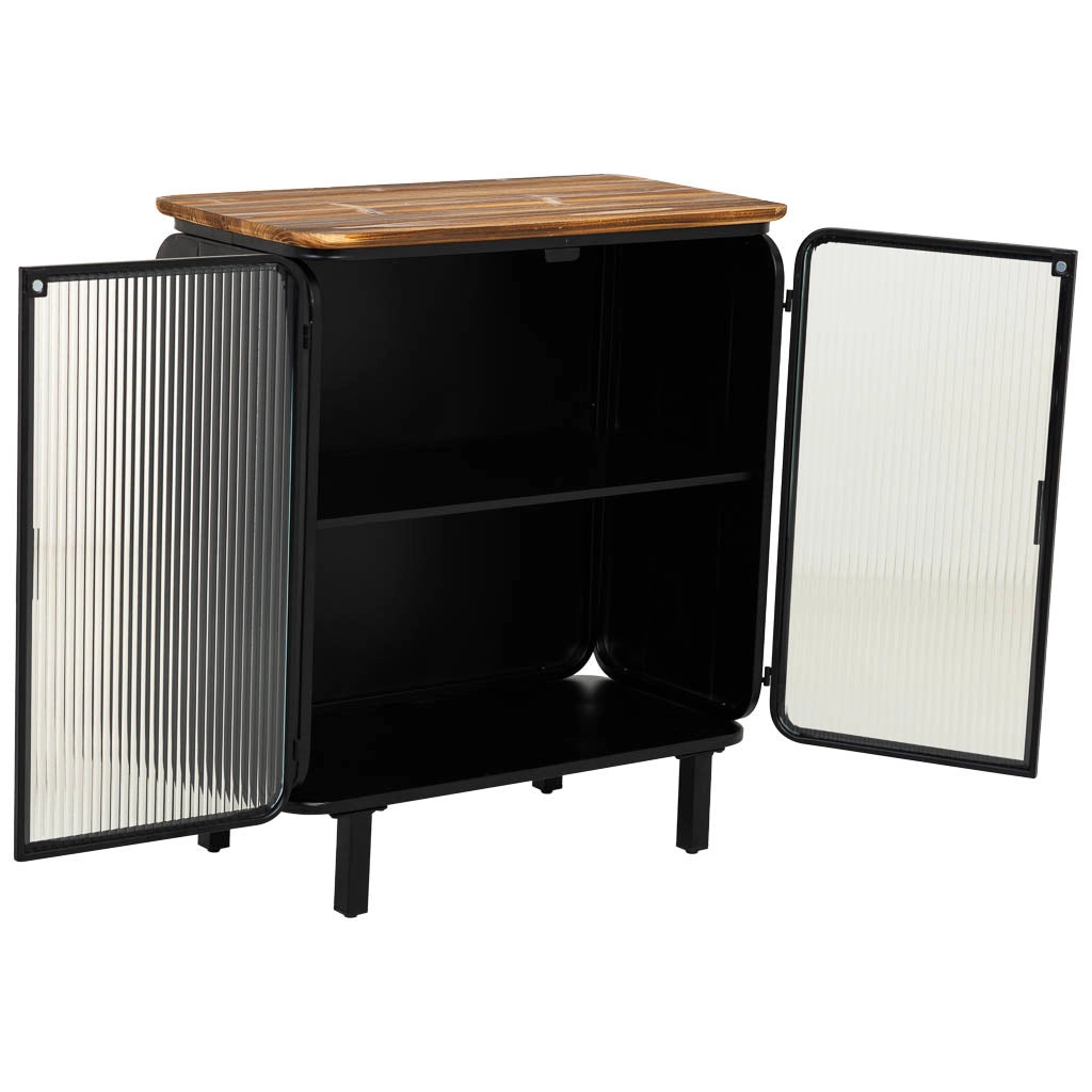 Vetrina in metallo, legno e vetro con 2 porte 72x37x81h cm - nero