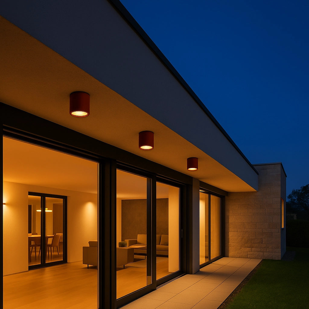 FARETTO DA SOFFITTO PLAFONIERA PER ESTERNO CILINDRICO IN ALLUMINIO ROSSO RUGGINE CON ATTACCO GU10 - ELEGANZA ED EFFICIENZA ENERGETICA