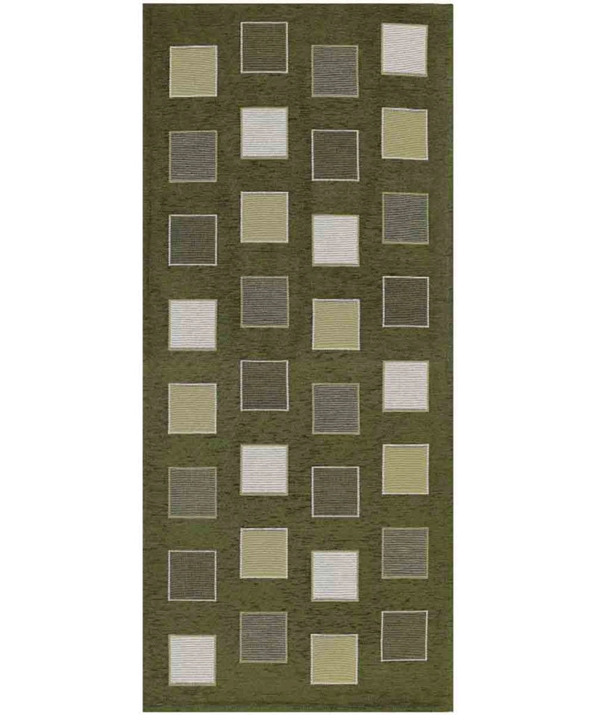 Tappeto moderno SQUARE VERDE geometrico a quadri, passatoia cucina multiuso lavabile in lavatrice e anti-scivolo cm.55x280