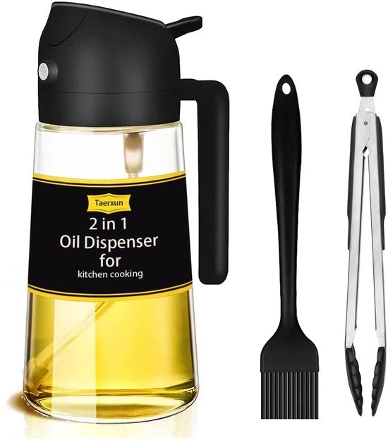 Olio per cucina aspirante 2 in 1, contenitore 470 ml, adatto per Airfryer, padelle, grigliare, ecc., colore nero