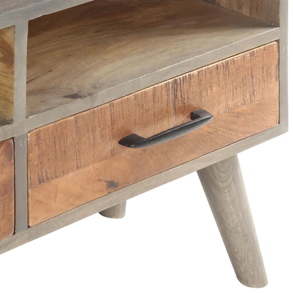 Mobile Porta TV Grigio 130x35x51 cm in Massello di Mango Grezzo