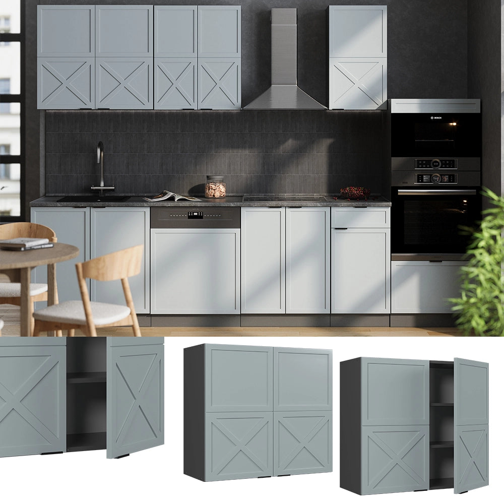 Vicco Mobile da cucina in vetro Blu-grigio chiaro 80 cm